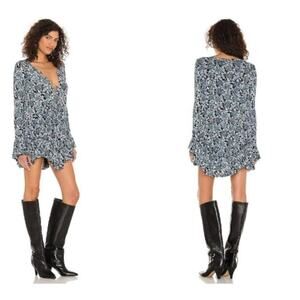 Free People Olivia Printed Ruffle Tunic Boho Mini Dress M EUC Festival Flowy